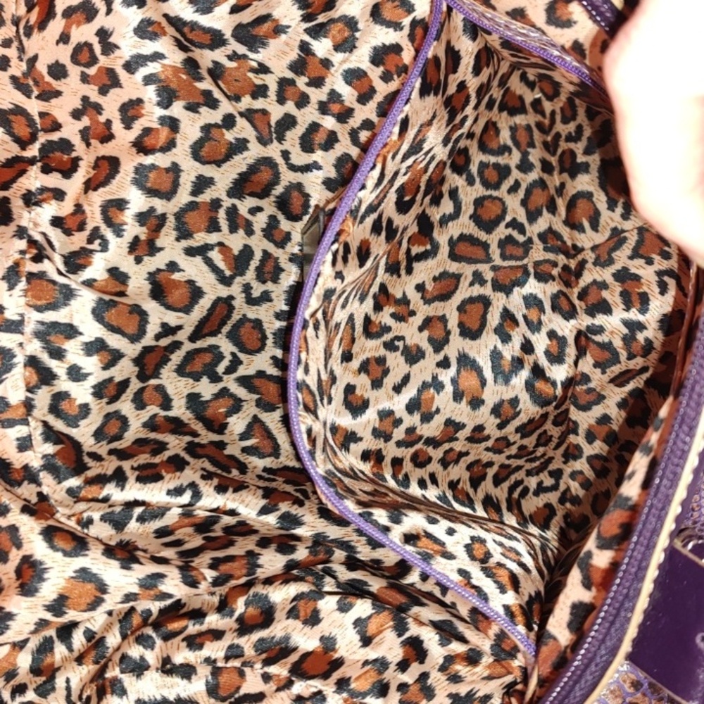 Sharif Studio Purple Snakeskin studded w/leopard print Shoulderbag. $279 Retail. - Picture 8 of 12